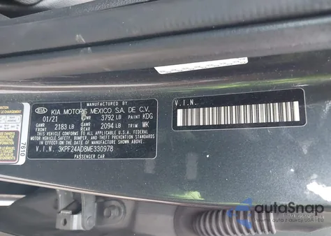 2021 Kia Forte Lxs from USA, damaged, VIN 3KPF24AD8ME330978